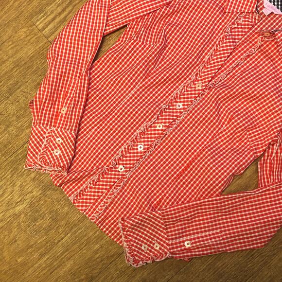 Lilly Pulitzer Red and White Gingham Plaid Long Sleeve Button Down Shirt Size 2 - Picture 4 of 15